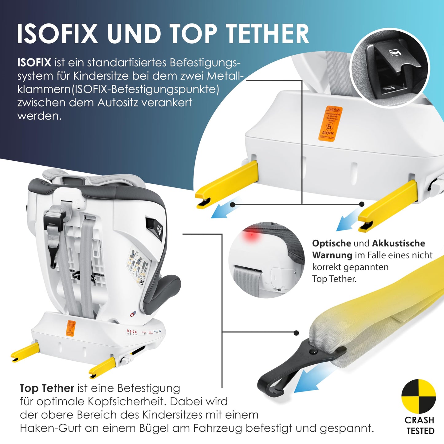 KIDIZ i-Size Kindersitz ISOFIX 100–150 cm, Anthrazit
