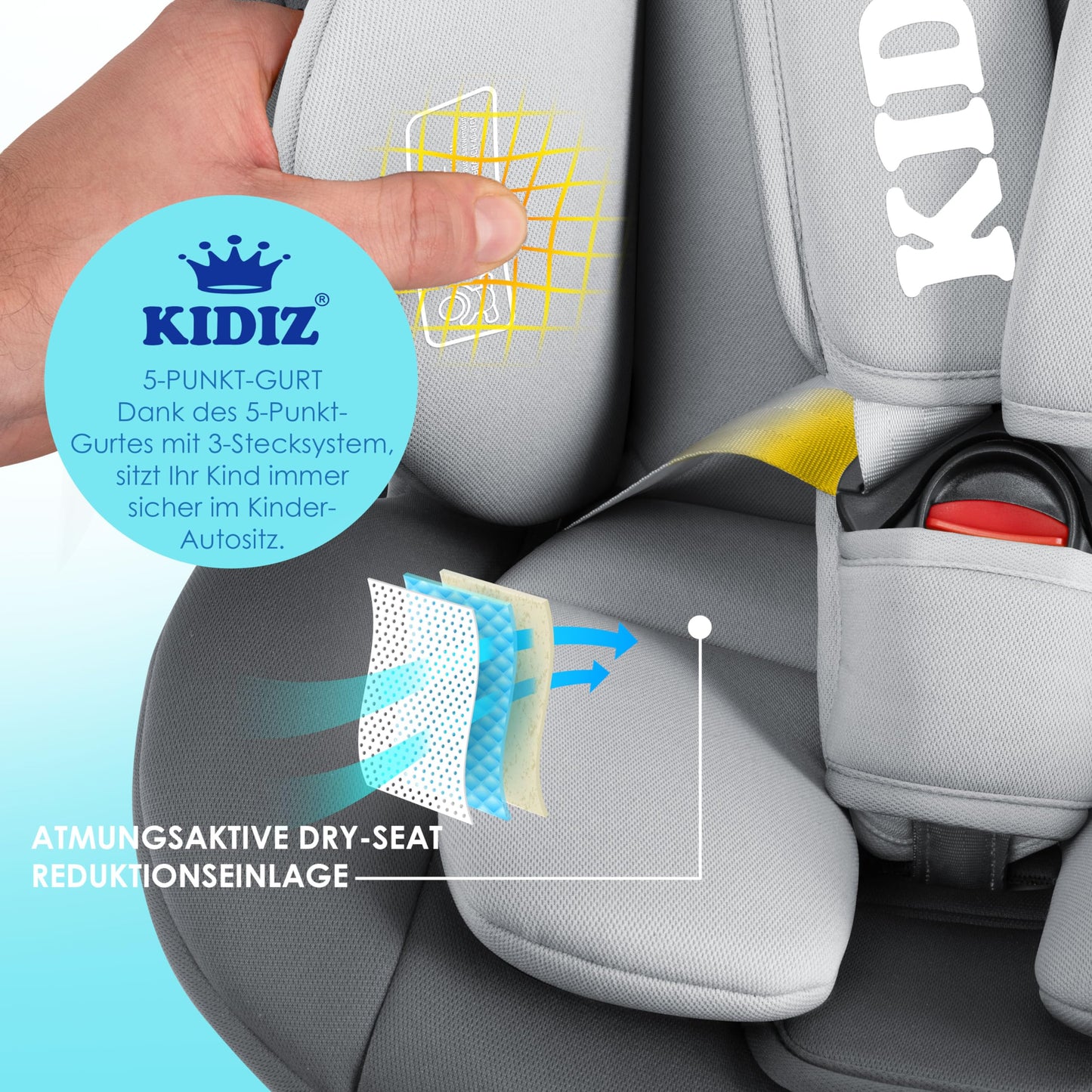 KIDIZ i-Size Kindersitz ISOFIX 100–150 cm, Anthrazit