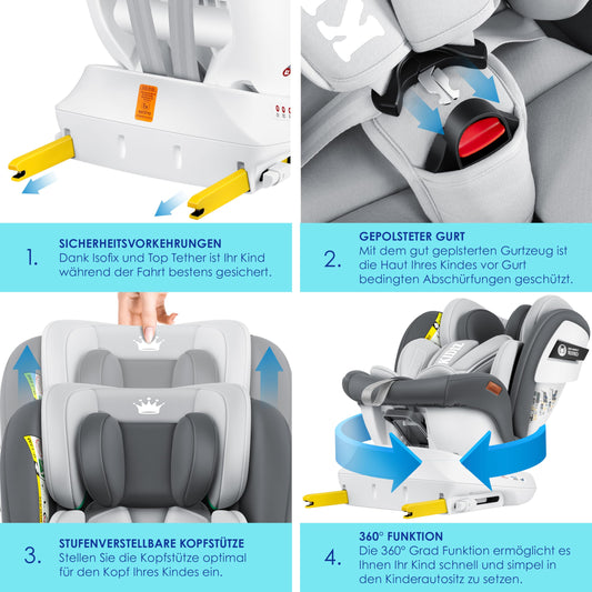 KIDIZ i-Size Kindersitz ISOFIX 100–150 cm, Anthrazit