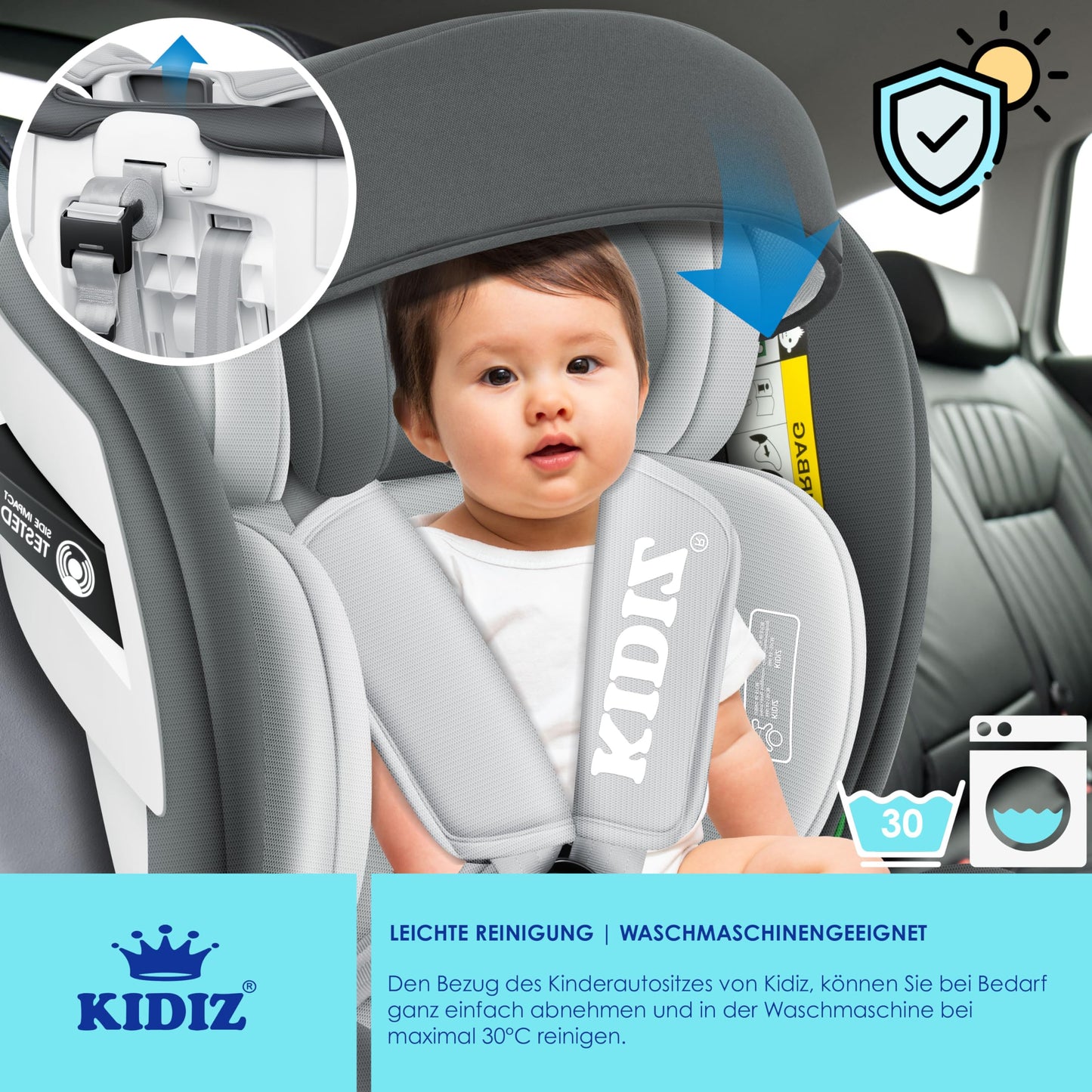 KIDIZ i-Size Kindersitz ISOFIX 100–150 cm, Anthrazit