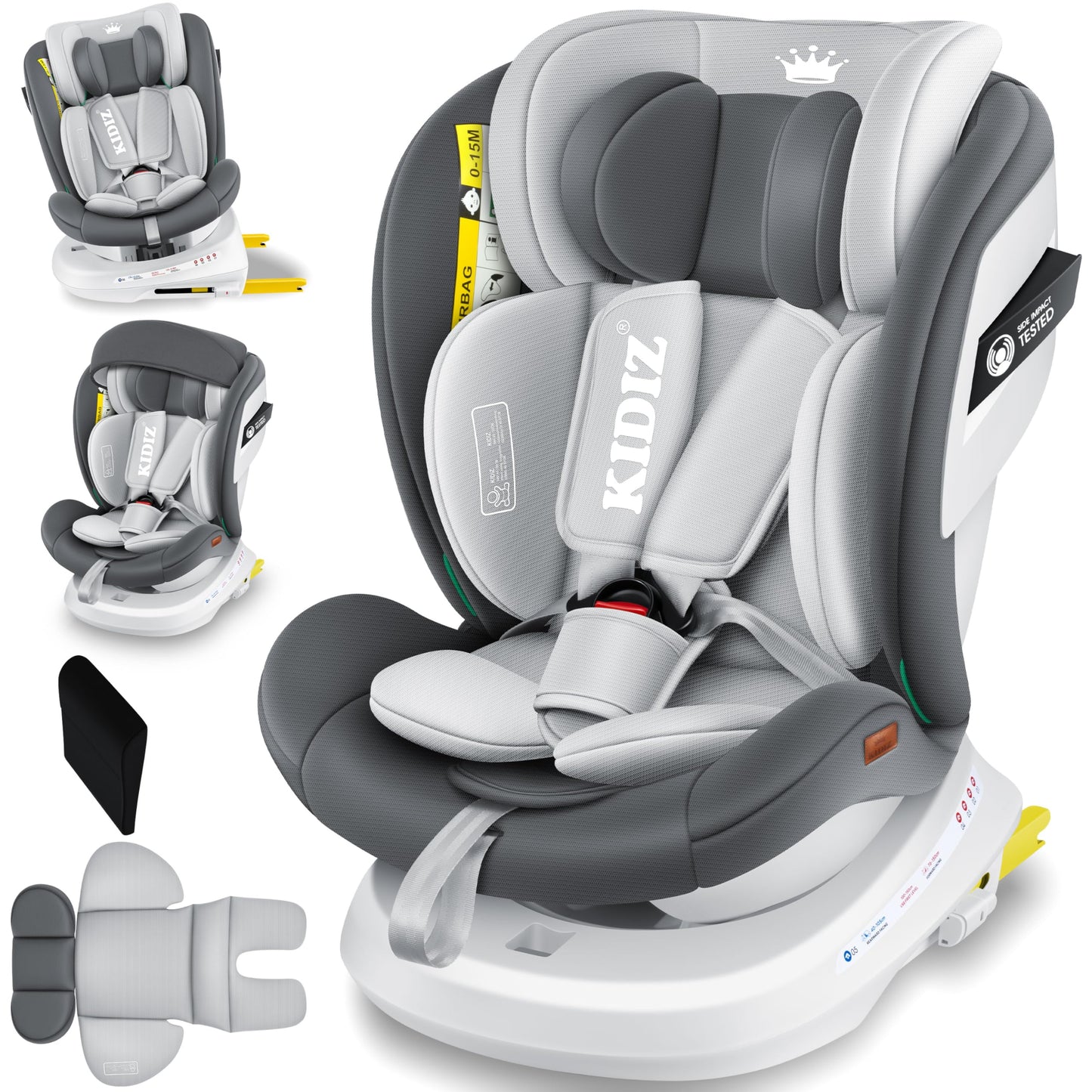 KIDIZ i-Size Kindersitz ISOFIX 100–150 cm, Anthrazit